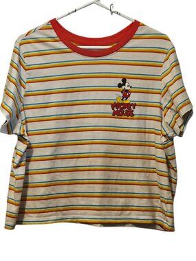 Disney Mickey Mouse Ringer Striped Colorful Cropped T-Shirt Size XXXL 21